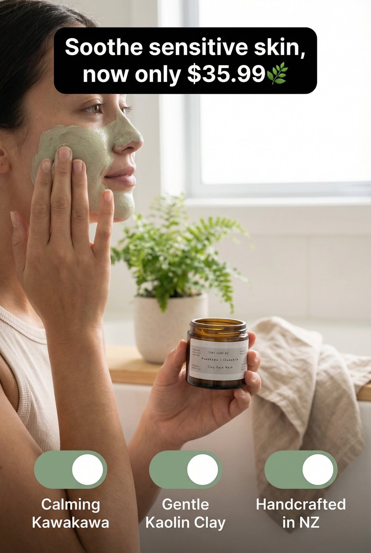 Kawakawa + Chamomile Clay Face Mask – Tiny Leaf NZ Natural Skincare, 100 ml