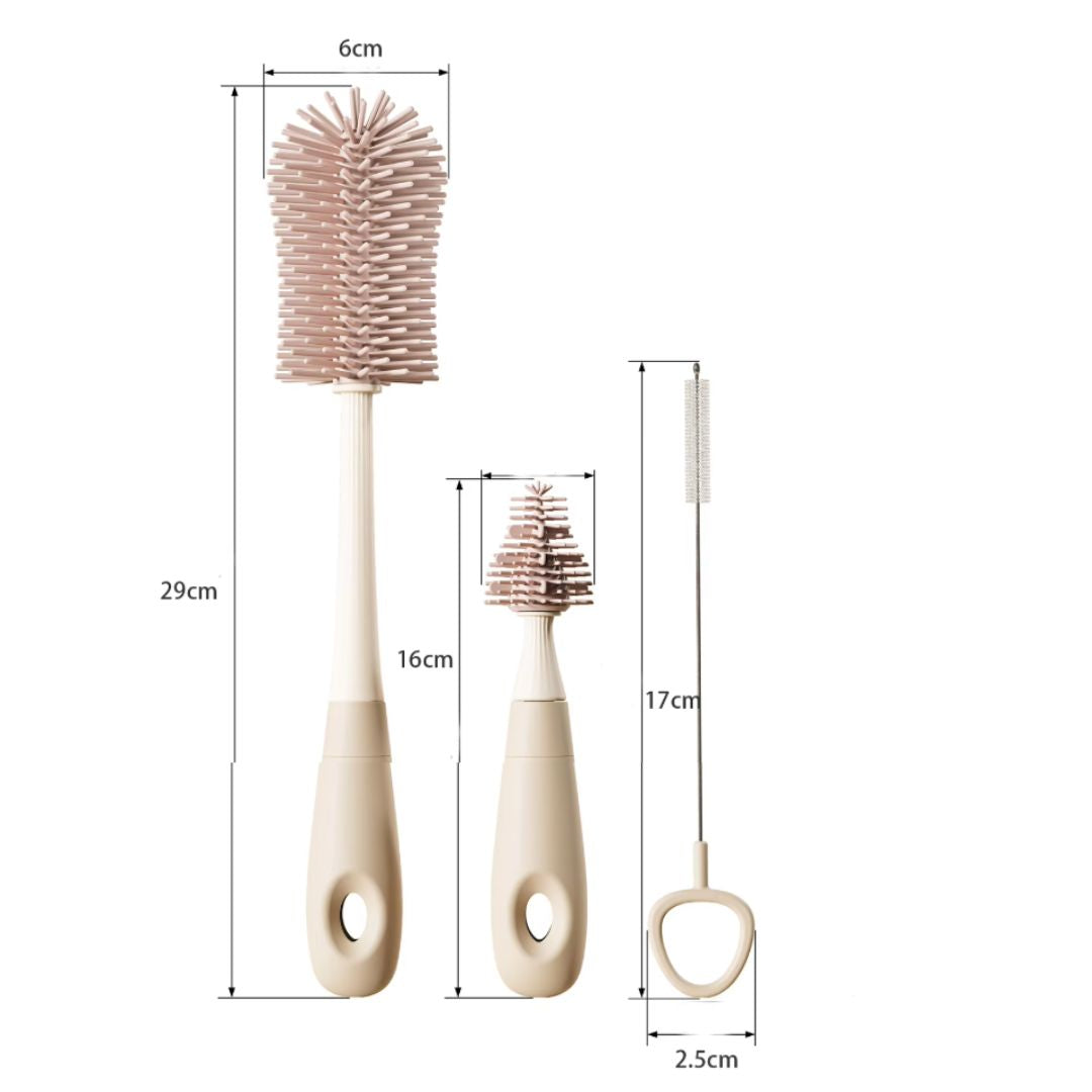 Silicone Bottle Brush Set 3-Pack - For Bottles, Teats & Straws
